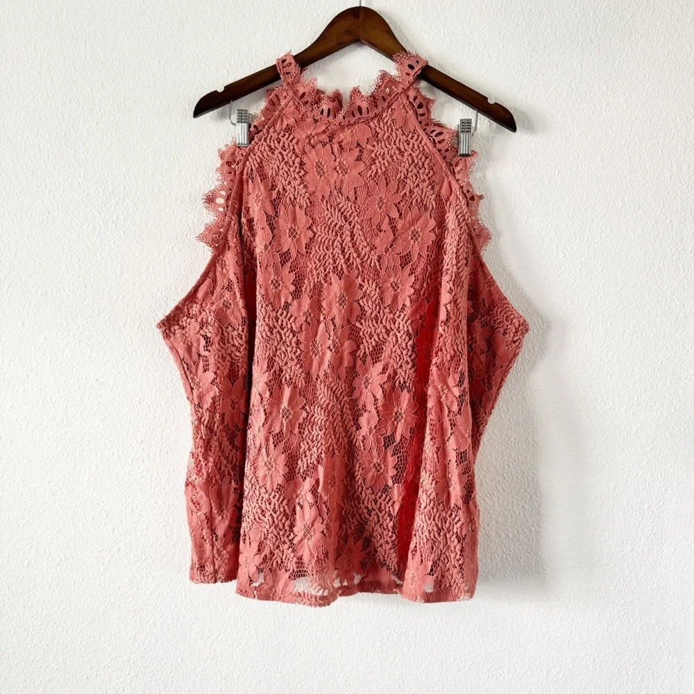 Halter Mockneck Eyelash Lace Floral Sleeveless Lined Sz 3X Plus Thread & Clover